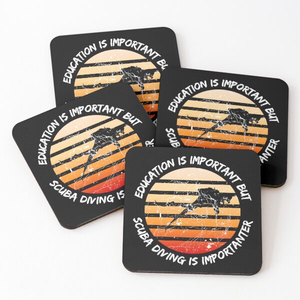 Item preview, Education Is Important But Scuba Diving Is Importanter Grunge Retro Sunset Scuba Diver In Black designed and sold by LuckyKermit.