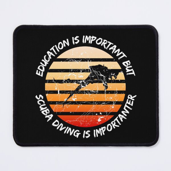 Item preview, Education Is Important But Scuba Diving Is Importanter Grunge Retro Sunset Scuba Diver In Black designed and sold by LuckyKermit.