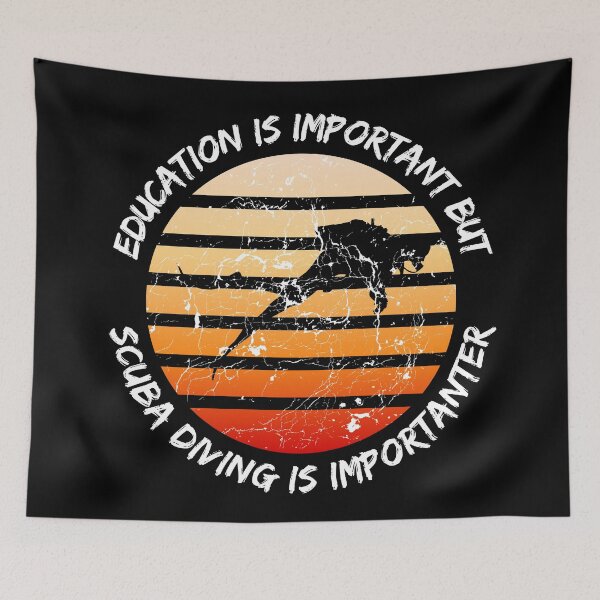 Item preview, Education Is Important But Scuba Diving Is Importanter Grunge Retro Sunset Scuba Diver In Black designed and sold by LuckyKermit.