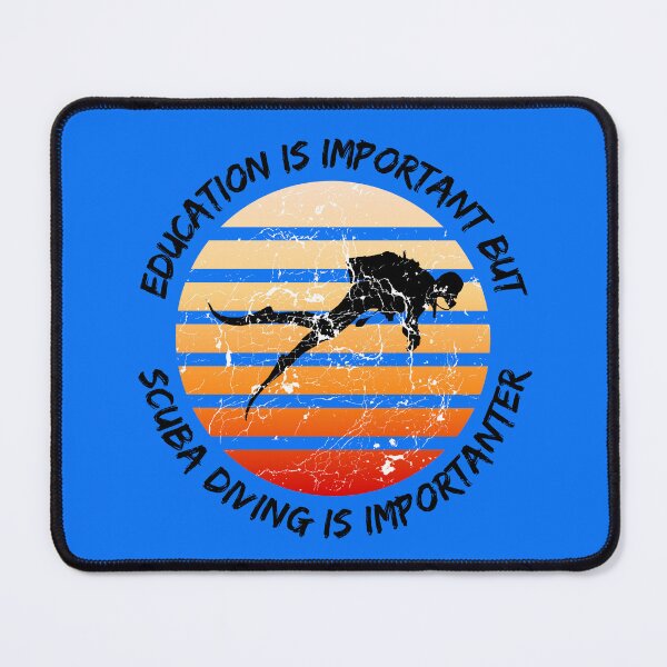 Item preview, Education Is Important But Scuba Diving Is Importanter Grunge Retro Sunset Scuba Diver In Blue designed and sold by LuckyKermit.