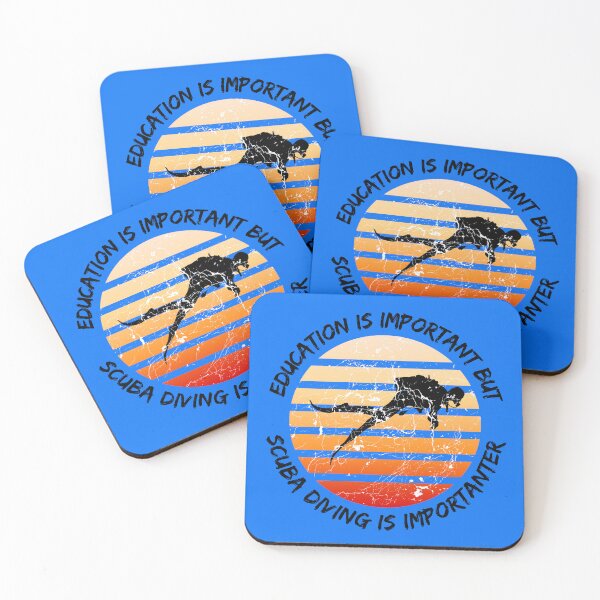 Item preview, Education Is Important But Scuba Diving Is Importanter Grunge Retro Sunset Scuba Diver In Blue designed and sold by LuckyKermit.
