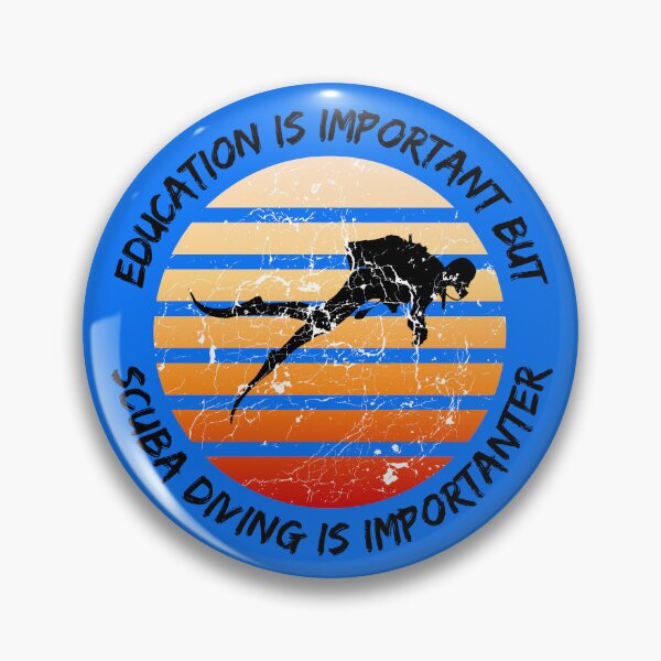 Item preview, Education Is Important But Scuba Diving Is Importanter Grunge Retro Sunset Scuba Diver In Blue designed and sold by LuckyKermit.