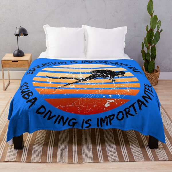 Item preview, Education Is Important But Scuba Diving Is Importanter Grunge Retro Sunset Scuba Diver In Blue designed and sold by LuckyKermit.