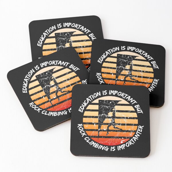 Item preview, Education Is Important But Rock Climbing Is Importanter Grunge Retro Sunset Climber Hanging On A Cliff In Black designed and sold by LuckyKermit.