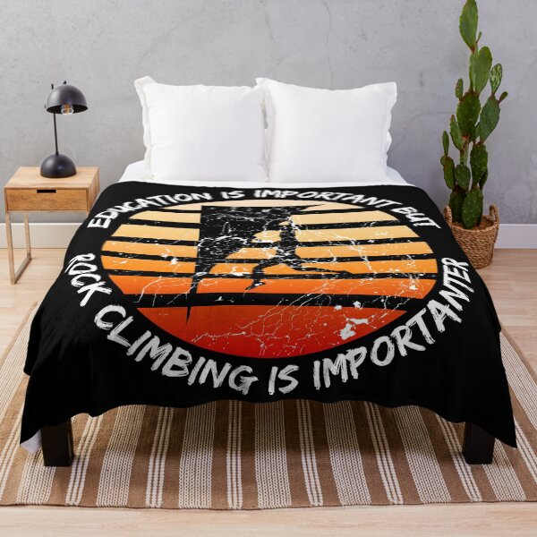 Item preview, Education Is Important But Rock Climbing Is Importanter Grunge Retro Sunset Climber Hanging On A Cliff In Black designed and sold by LuckyKermit.