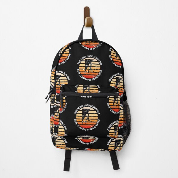 Item preview, Education Is Important But Rock Climbing Is Importanter Grunge Retro Sunset Climber Hanging On A Cliff In Black designed and sold by LuckyKermit.