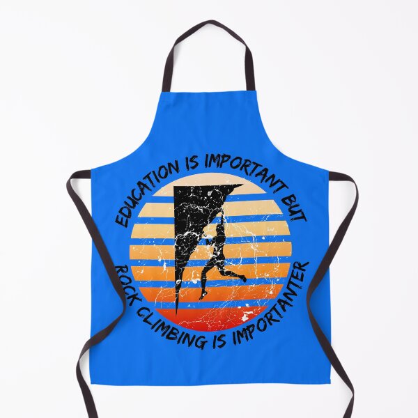 Item preview, Education Is Important But Rock Climbing Is Importanter Grunge Retro Sunset Climber Hanging On A Cliff In Blue designed and sold by LuckyKermit.