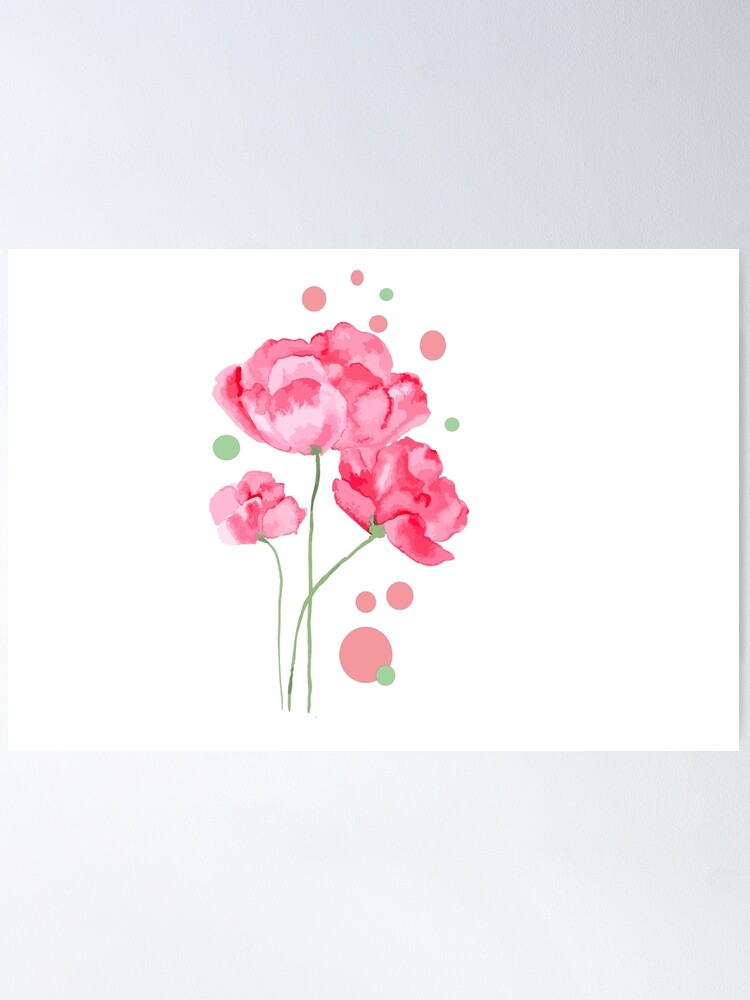 beautiful pink color flower water color paint design Poster for Sale by  TheSummerMoon