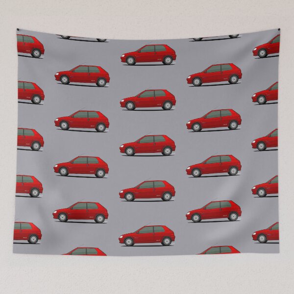 Artikelvorschau, S2 Peu geot 106 Rallye Single Illustration - ROT entworfen und verkauft von RJWautographics.