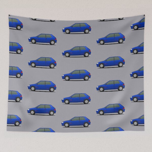 Artikelvorschau, S2 Peu Geot 106 Rallye Single Illustration - Blau entworfen und verkauft von RJWautographics.