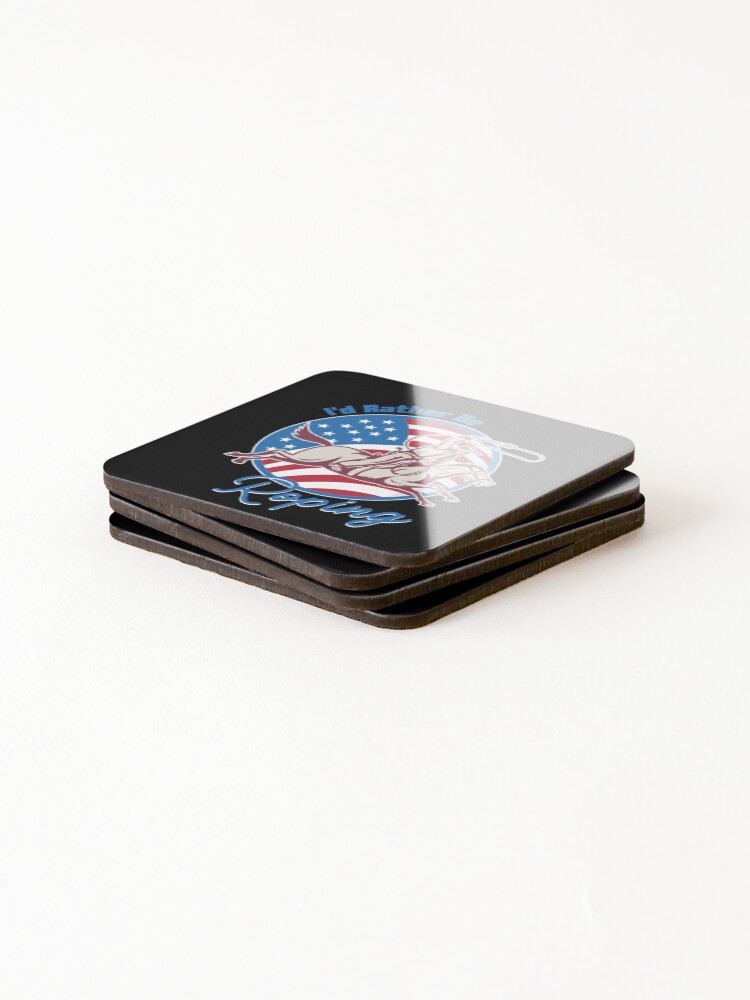 Thumbnail 4 of 5, Coasters (Set of 4), I d Rather Be Roping Cool Cowboy Team Roping Rodeo Events designed and sold by SweetbeStore.