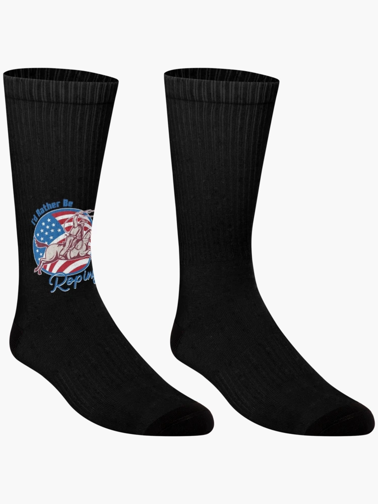 Thumbnail 3 of 5, Socks, I d Rather Be Roping Cool Cowboy Team Roping Rodeo Events designed and sold by SweetbeStore.