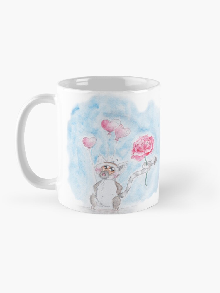 Alternate view of Valentine lemur offering a rose Coffee Mug
