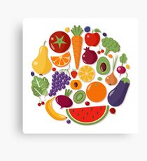 Healthy Food Set of Fruits and Vegetables in Flat Style Canvas Print