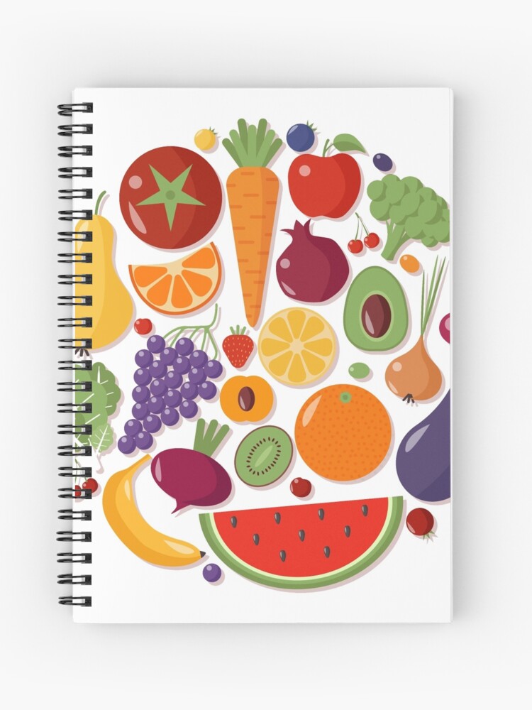Cuaderno de espiral «Conjunto de alimentos saludables de frutas y verduras  en estilo plano» de ivector | Redbubble
