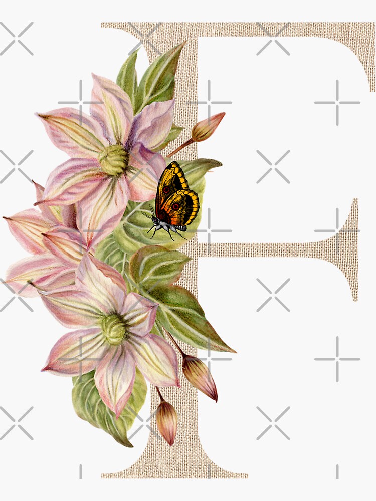 Vintage Beige Letter F With Abstract Flowers and Leaves. Floral Letter F  Sticker for Sale by silviaol