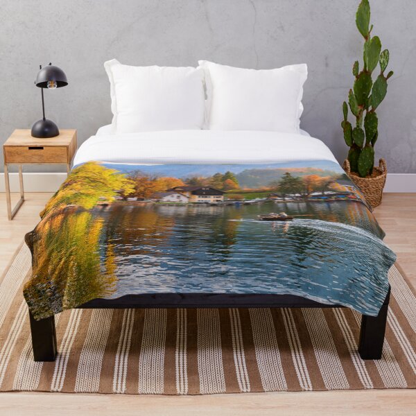 Item preview, Bled Sovenia, Beauty of Europe Travel, Couple on Boat, Colorful Calming Art Prints designed and sold by GypsyMagic.