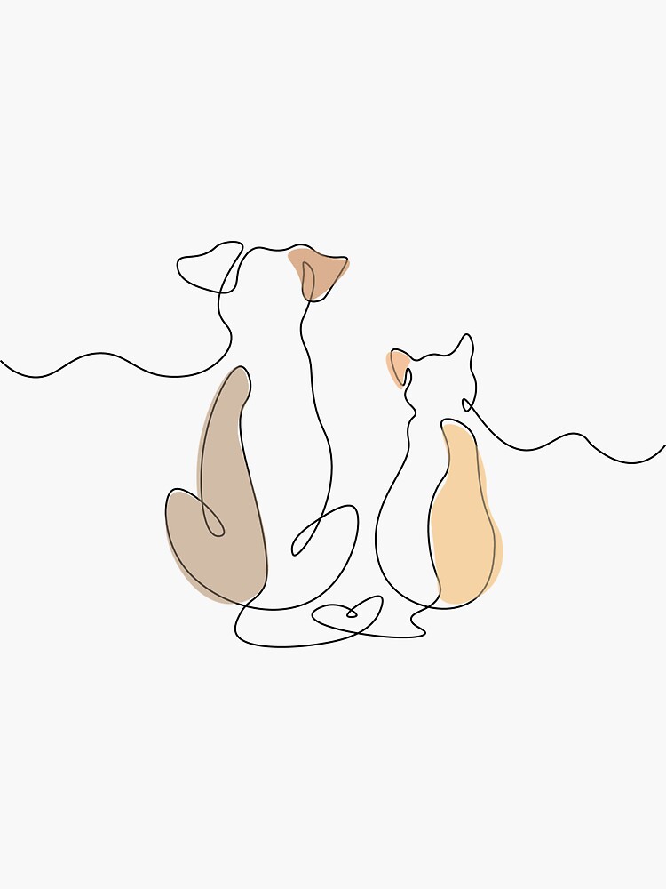 "Dog and cat line drawing" Sticker for Sale by xjessyx Redbubble