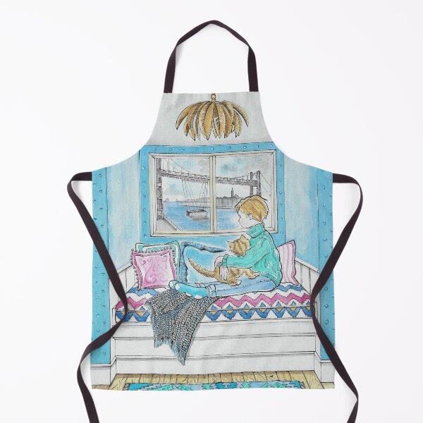 Item preview, Boy and his cat admiring Suspension Bridge from their window. designed and sold by Getxo Ilustracion.