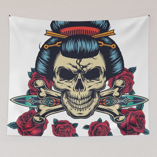 Item preview, Bones of the head with Beautiful red rose flowers designed and sold by 7-Studio.