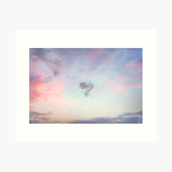 Heart Shaped Cloud in the sky at sunset texture background. Art Print