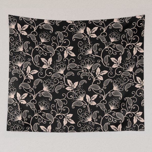 Item preview, Black and Beige Swirly Floral Pattern designed and sold by NawalMagdy.