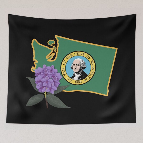 Item preview, State of Washington Flag with State Flower Pacific Rhododendron 2 designed and sold by Gsallicat.