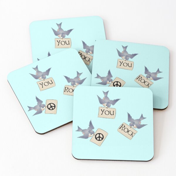 Item preview, You Rock - 50's Style Retro Blue Birds with Message and Peace sign designed and sold by S Quinn.