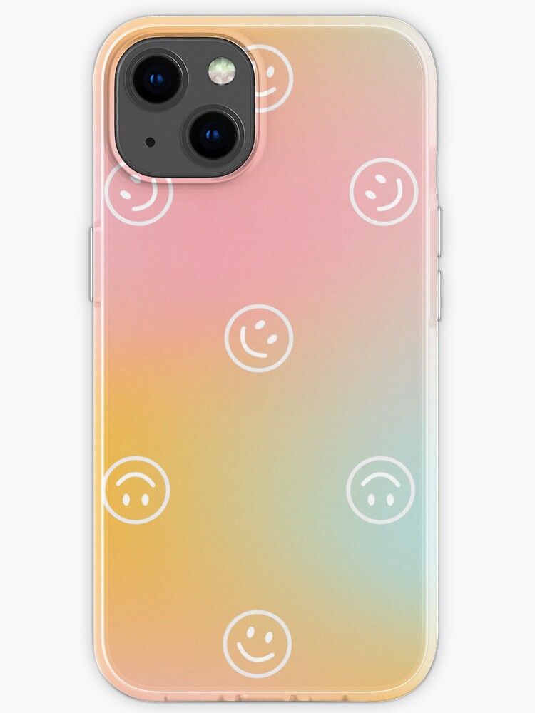 Smiley Face Boho Preppy Orange Blue Pink Blur Mesh Gradient Retro Abstract  Pattern Background iPhone Case