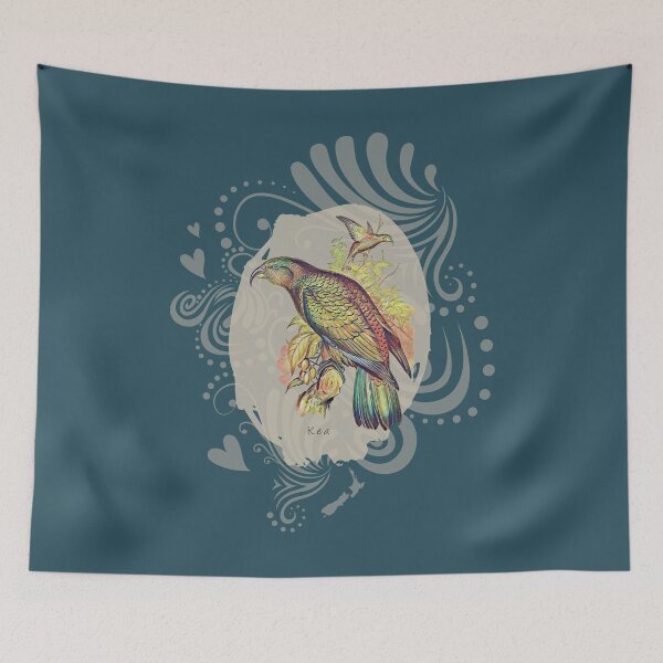 Item preview, New Zealand Kea with Swirls and Hearts  designed and sold by MvuuStudio.