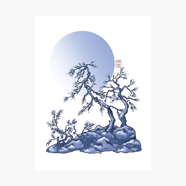 Item preview, Japanese pine trees under a blue moon designed and sold by CuisineCat.