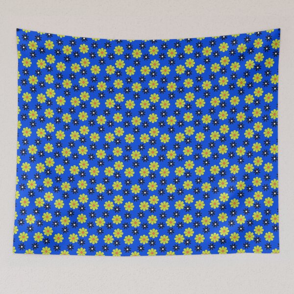 Item preview, 60s Blue Lime Vintage Retro Flowers Floral Sixties Daisies Black Green Flowers on Pale Grey designed and sold by fairy-taler.