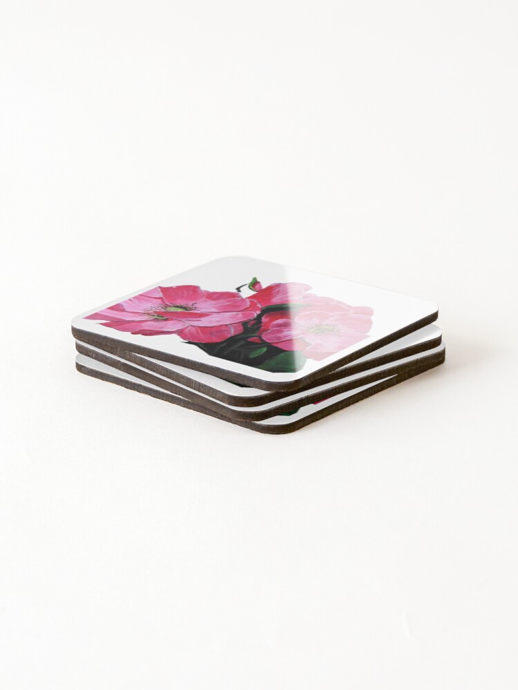 Thumbnail 4 of 5, Coasters (Set of 4), Pink Bush Roses designed and sold by Krusty.