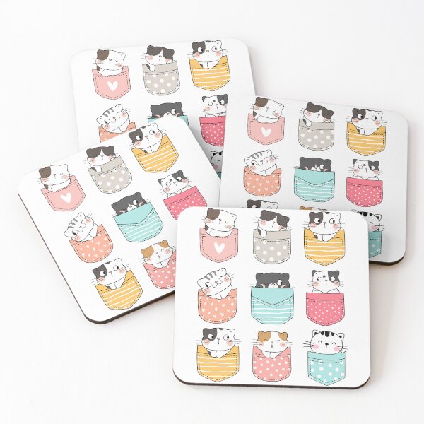 Item preview, Adorable cats peaking out of pockets pattern designed and sold by Cora Gregory.