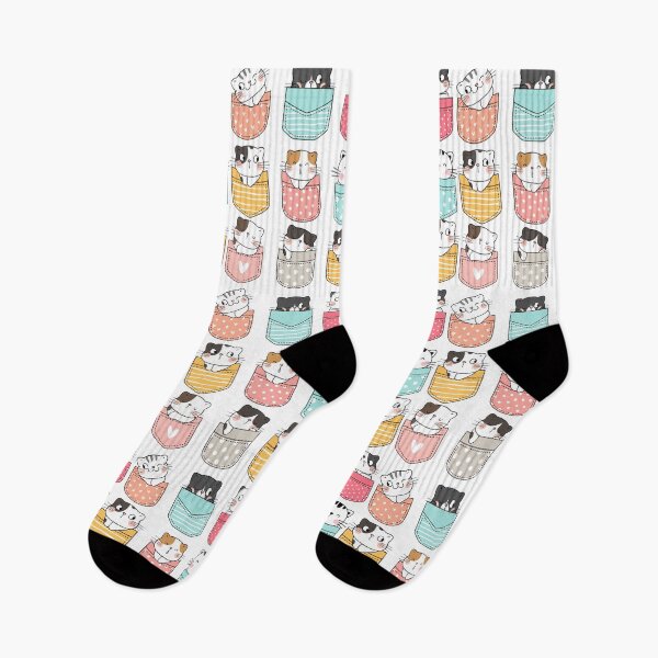 Item preview, Adorable cats peaking out of pockets pattern designed and sold by Cora Gregory.