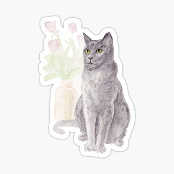 Russian Blue with Tulips Sticker