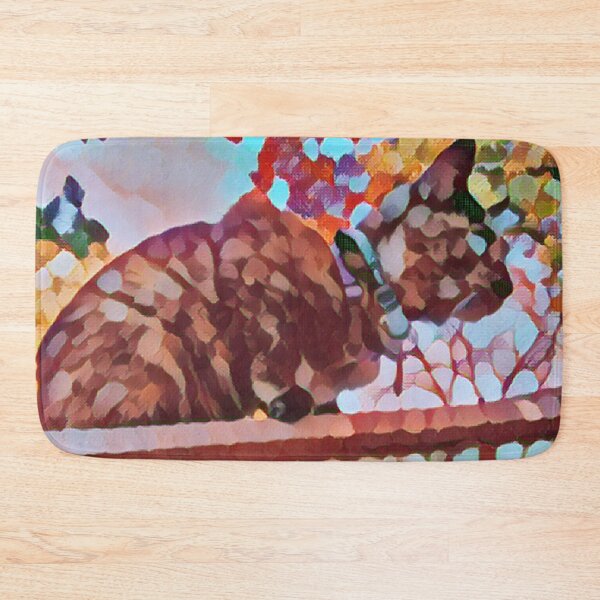 Item preview, tortie cat sitting on a roof dotted design designed and sold by Cora Gregory.
