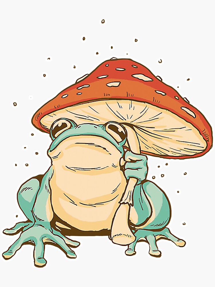 "Cute Frog With A Mushroom Umbrella" Sticker for Sale by Triangle909