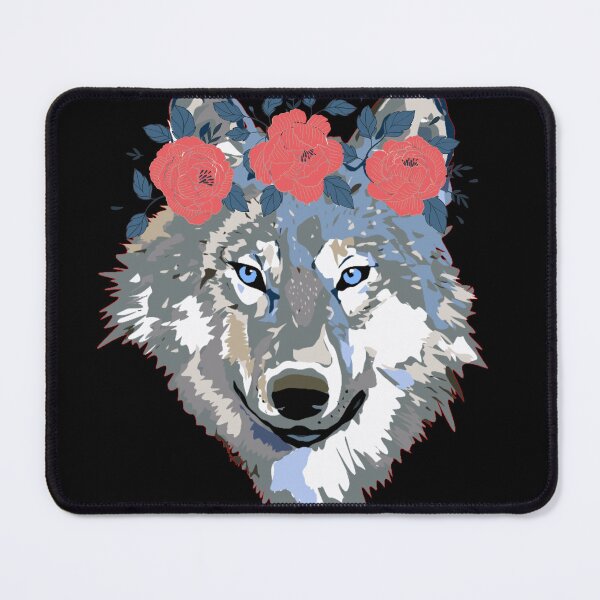 Item preview, Wolf With Flowers Canva print designed and sold by Dailyanimal.