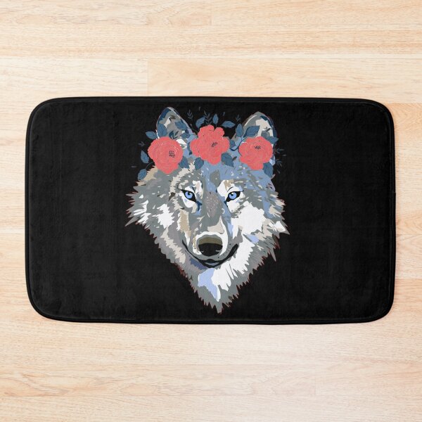Item preview, Wolf With Flowers Canva print designed and sold by Dailyanimal.