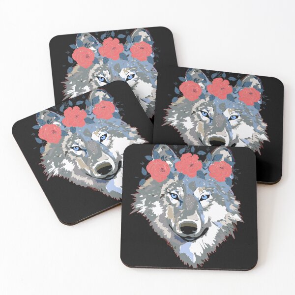 Item preview, Wolf With Flowers Canva print designed and sold by Dailyanimal.