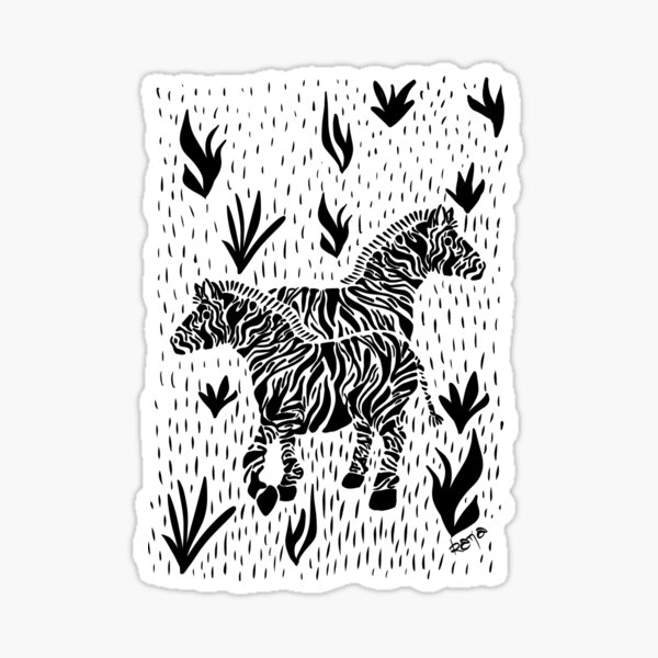 Zebras on a meadow in b/w Sticker