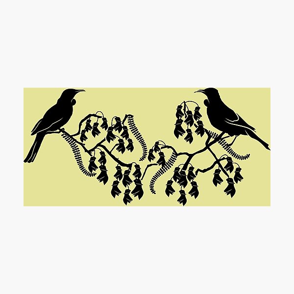 Item preview, Two Tui birds feeding on a kowhai flower designed and sold by Kiwidom.