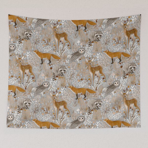 Item preview, Woodland Fox Raccoon Owl designed and sold by SweetTea4U.
