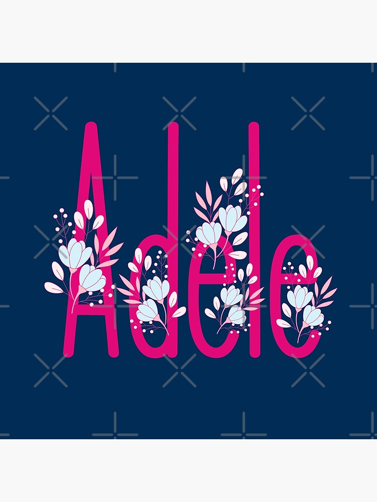 adele-a-female-name-with-adorable-pink-and-blue-flowers-on-navy-blue