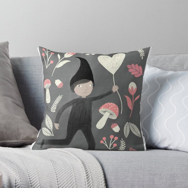 little boy with heart illustration Throw Pillow