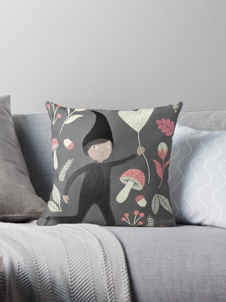 little boy with heart illustration Throw Pillow