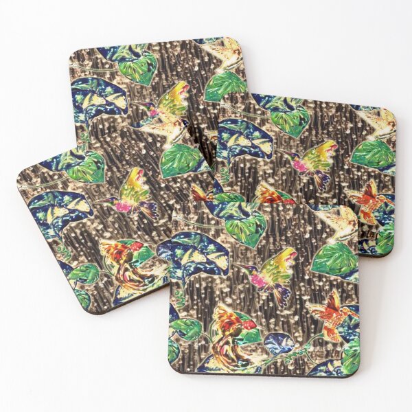 Item preview, hummingbirds, golden rain, birds, flowers, leaves, multicolor designed and sold by Maria Mihailova.