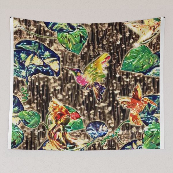 Item preview, hummingbirds, golden rain, birds, flowers, leaves, multicolor designed and sold by Maria Mihailova.