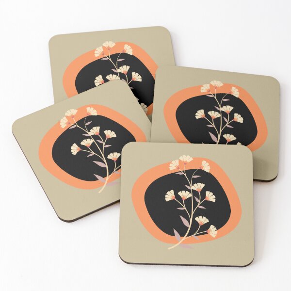 Artikelvorschau, Beige schwarze und orange abstrakte Blumen-Kunst entworfen und verkauft von LamaraK.
